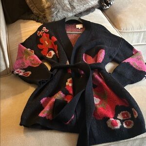 Entro Black and Pink Floral Cardigan